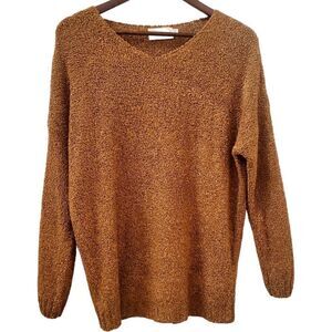 Dreamers Chunky Knit Fuzzy Sweater Size S Mustard Gold V-Neck Slouchy Womens
